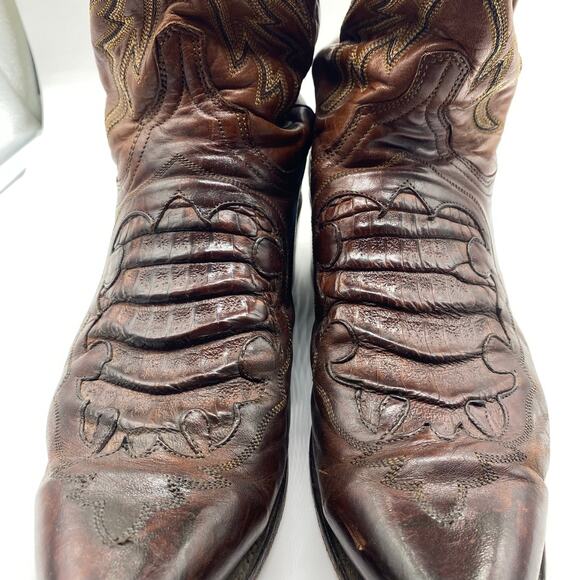 1883 Lucchese Brown Leather Caiman Inlay Snip Toe Cowboy Boots Embroider Men 8 D main image 12
